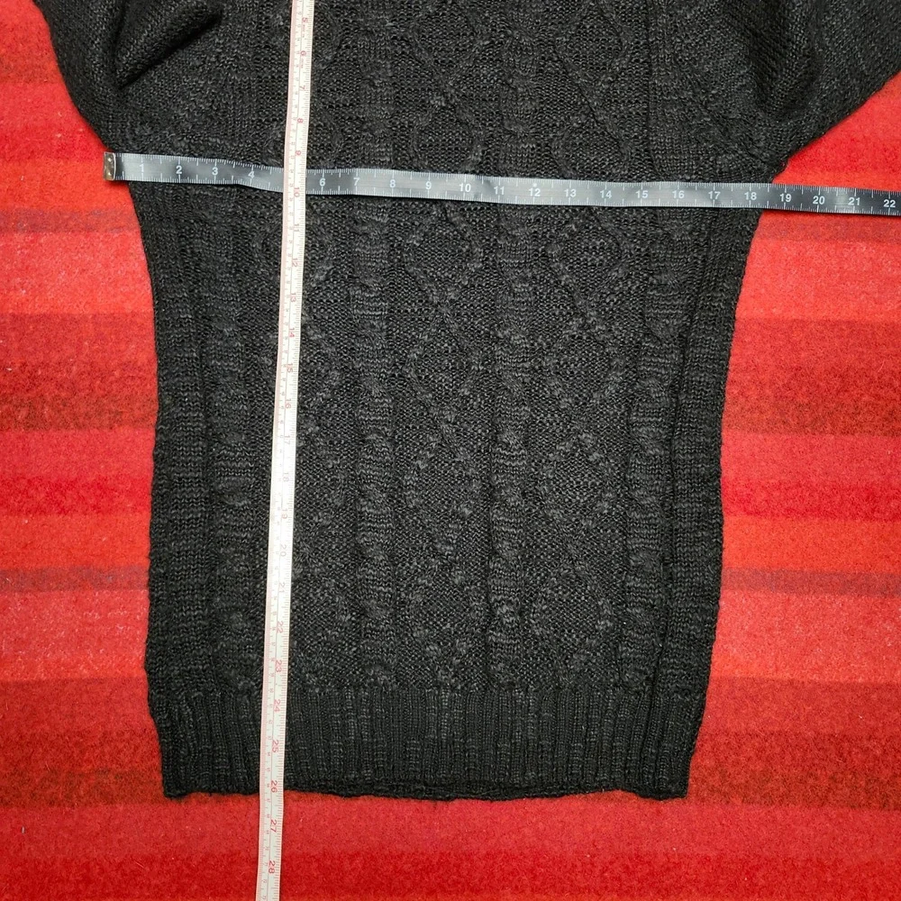 Black Cable Knit Sweater Mens S Dark Academia Chunky Knit Diamond Texture Ken D